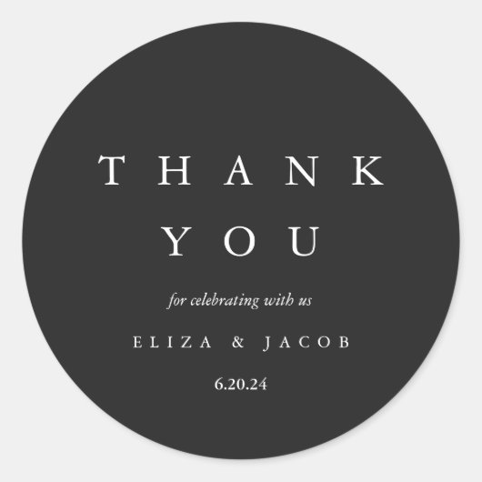 Elegant Black and White Wedding Bedankt Ronde Sticker (Voorkant)