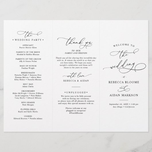 Elegant Black and White Wedding Ceremony Program (Voorkant)