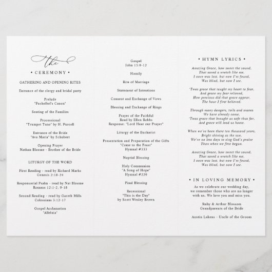Elegant Black and White Wedding Ceremony Program (Achterkant)