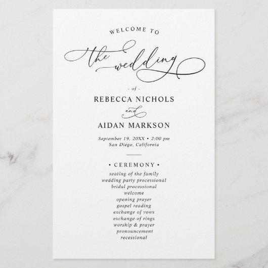 Elegant Black and White Wedding Ceremony Program (Voorkant)