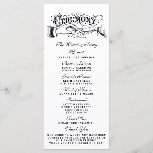 Elegant Black and White Wedding Ceremony Programma (Achterkant)