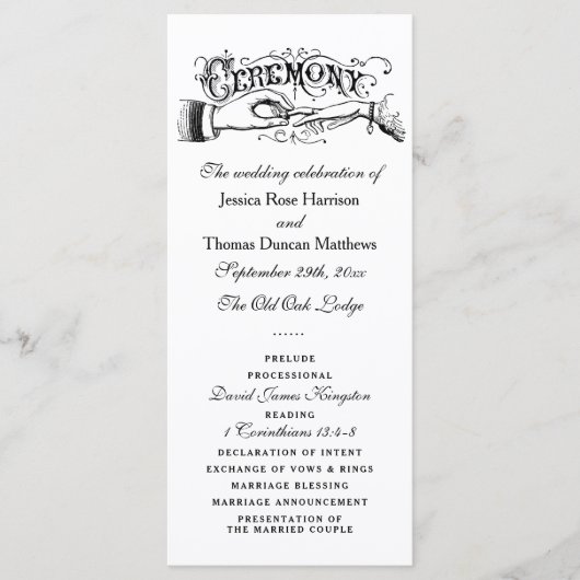 Elegant Black and White Wedding Ceremony Programma (Voorkant)
