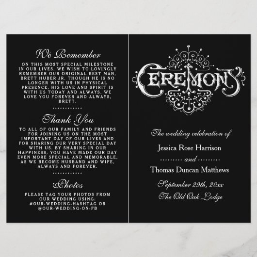 Elegant Black and White Wedding Ceremony Programma (Voorkant)