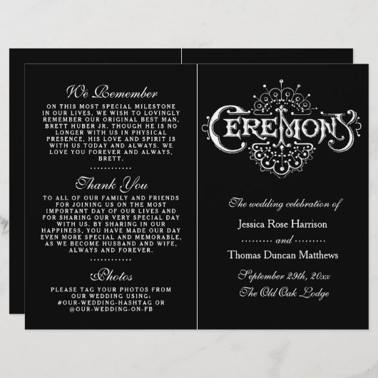 Elegant Black and White Wedding Ceremony Programma (Voorkant / Achterkant)