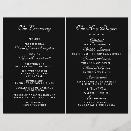 Elegant Black and White Wedding Ceremony Programma (Achterkant)