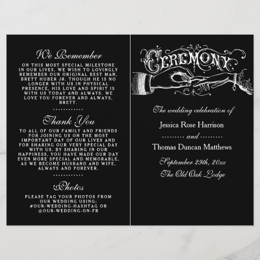 Elegant Black and White Wedding Ceremony Programma (Voorkant)