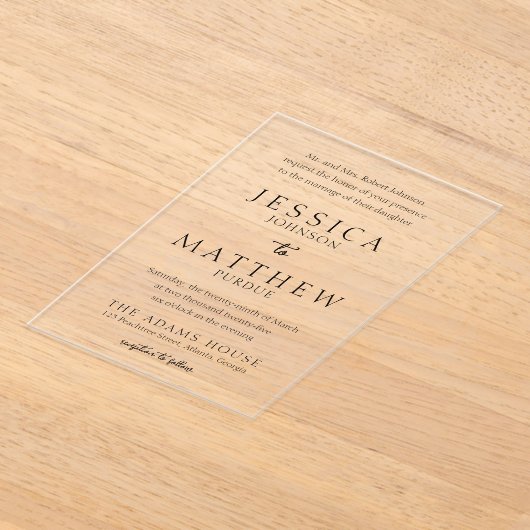 Elegant Black and White Wedding Invitation Acryl Uitnodigingen (Laagn)