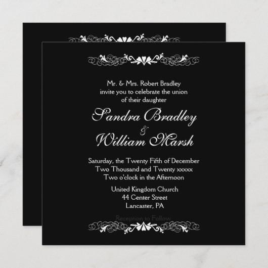 Elegant Black and White Wedding Invitation Kaart (Voorkant / Achterkant)