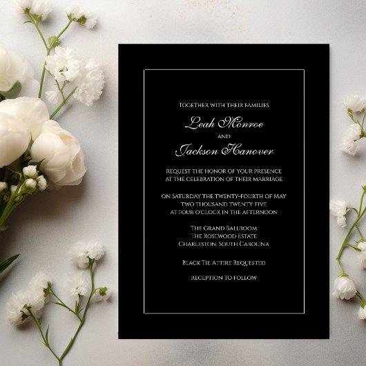 Elegant Black and White Wedding Invitation Kaart