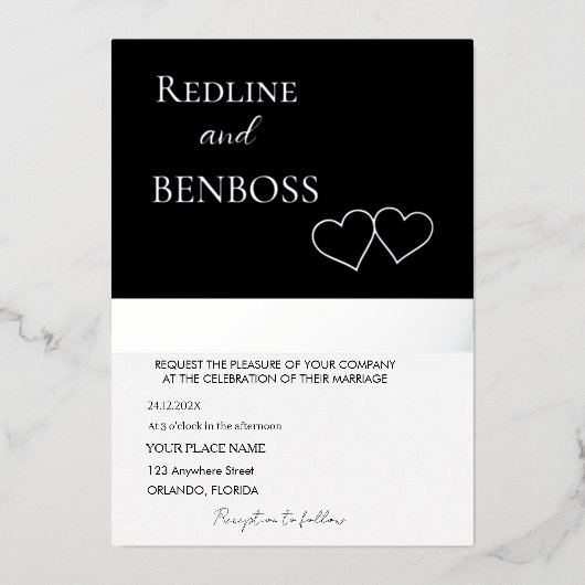 Elegant Black and white Wedding Invitation Silver (Recto)