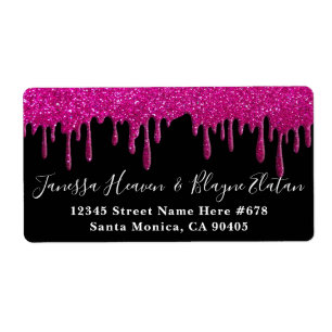 Elegant Black and White Wedding Pink Glitter Drive Etiket