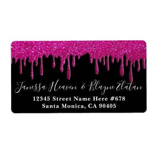 Elegant Black and White Wedding Pink Glitter Drive Etiket (Voorkant)
