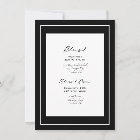 Elegant Black and White Wedding Rehearsal Invitati Kaart (Voorkant)