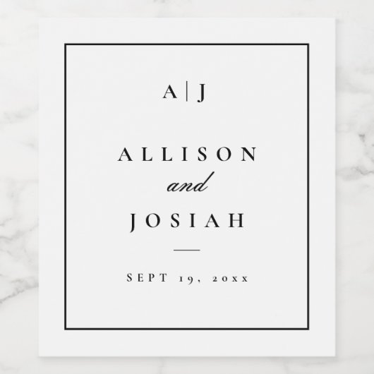 Elegant Black and White Wedding Wijn Etiket (Enkel label)