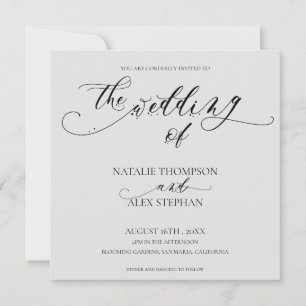 Elegant Black and White Whimsical Script Weddensch Kaart