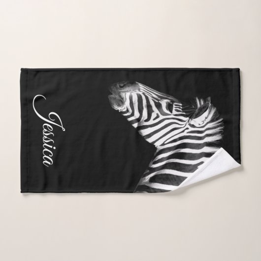 Elegant Black and White Zebra Persoonlijke naam Handdoek (Handdoek)