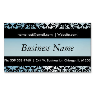 Elegant Black & Aqua Blue Damask-ontwerp Magnetisch Visitekaartje