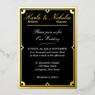 Elégant Black Art Déco Mariage Foil Invitation
