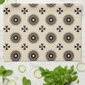 Elegant Black & Beige Geometric Pattern Theedoek (Gevouwen)