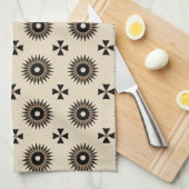 Elegant Black & Beige Geometric Pattern Theedoek (Quarter Fold)
