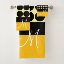Elegant black beige & yellow dots monogram name