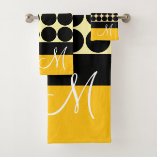 Elegant black beige & yellow dots monogram name