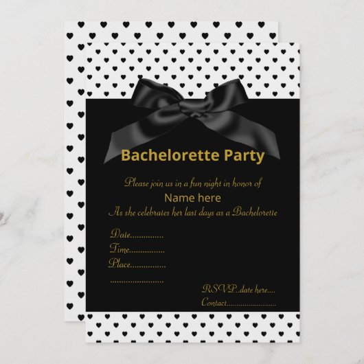 ÉLÉGANT BLACK BLACK BACHELORETTE INVITATION (Devant / Derrière)