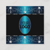 Elegant Black Blauwgroen Blue Ornamenten met Logo Vierkante Visitekaartje (Voorkant)