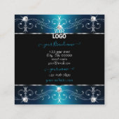 Elegant Black Blauwgroen Blue Ornamenten met Logo Vierkante Visitekaartje (Achterkant)