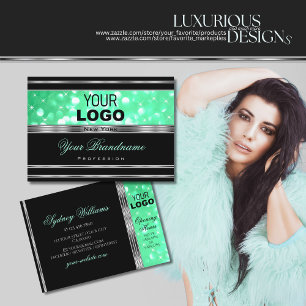 Elegant Black Blauwgroen Green Glitter Stars Logo Visitekaartje