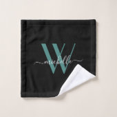 Elegant Black Blauwgroen Monogram Name Script Bath Bad Handdoek (Wasdoekje)