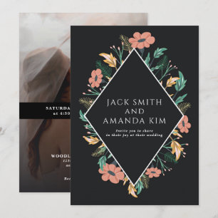 Elégant Black Blooming Flower Wedding Invitations