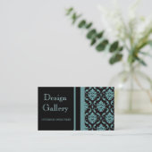 Elegant Black Blue Damask Visitekaartje (Staand voorkant)
