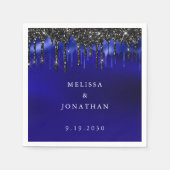 Elegant Black Blue Glitter bestuurt politie bruilo Servet (Voorkant)