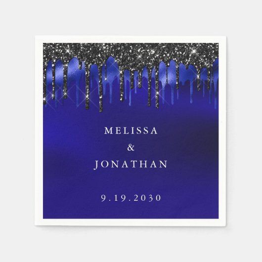 Elegant Black Blue Glitter bestuurt politie bruilo Servet (Voorkant)