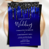 Elegant Black Blue Glitter Drift Weddenschap Kaart