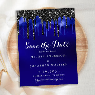 Elegant Black Blue Glitter-schijven besparen de da Aankondigingskaart