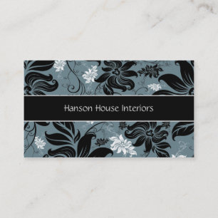 Elegant Black Blue White Floral Visitekaartje