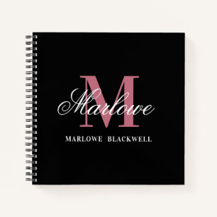 Elegant Black Blush Pink Monogram Calligrafie Notitieboek
