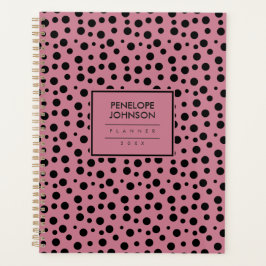 Elegant Black Blush Pink Polka Dot Pattern Planner