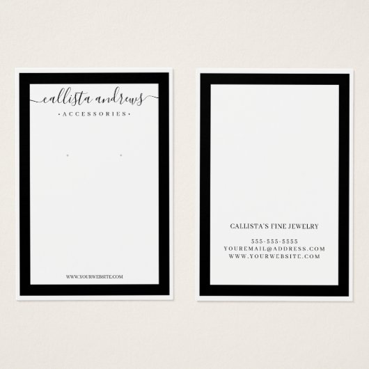 Elegant Black Border Cursive Earring Display Kaart (Voorkant /achterkant)
