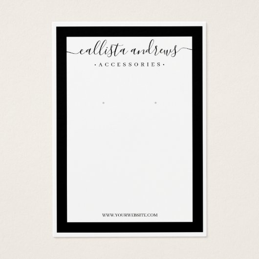 Elegant Black Border Cursive Earring Display Kaart (Voorkant)