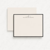 Elegant Black Border Monogram Note Card Kaart
