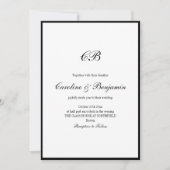 Elegant Black Border White Script Monogram Wedding Kaart (Voorkant)