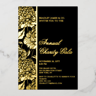 Elegant Black Botanical Charity Event Gala Party Folie Uitnodiging