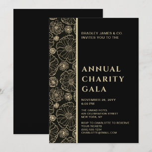 Elegant Black Botanical Charity Event Gala Party Kaart