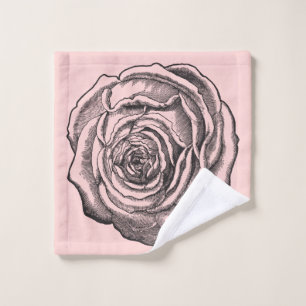 Elegant Black Botanical Roos op Bleek Blush Pink Bad Handdoek