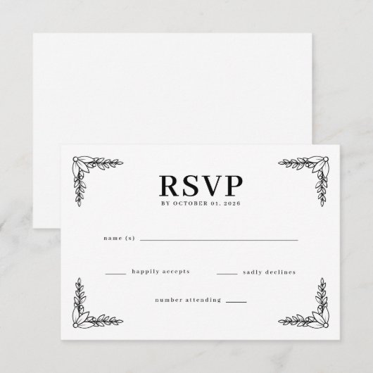 Elegant Black Botanical RSVP (Devant / Derrière)