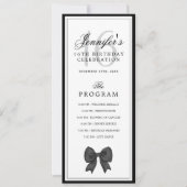 Elegant Black Bow 16th Birthday Program Menu Kaart (Voorkant)