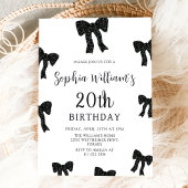 Elégant Black Bow 20th Birthday Party Invitation